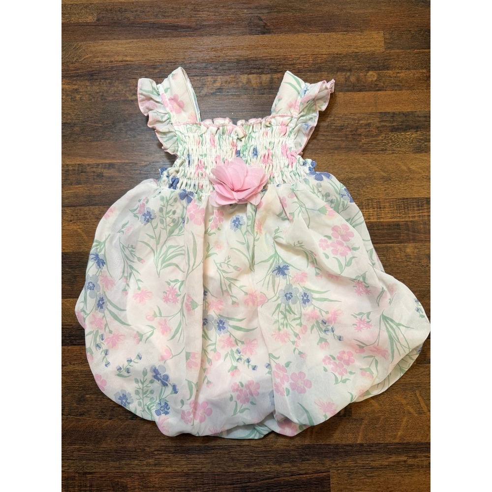 Bon Bebe Easter spring floral dress romper size 12 months